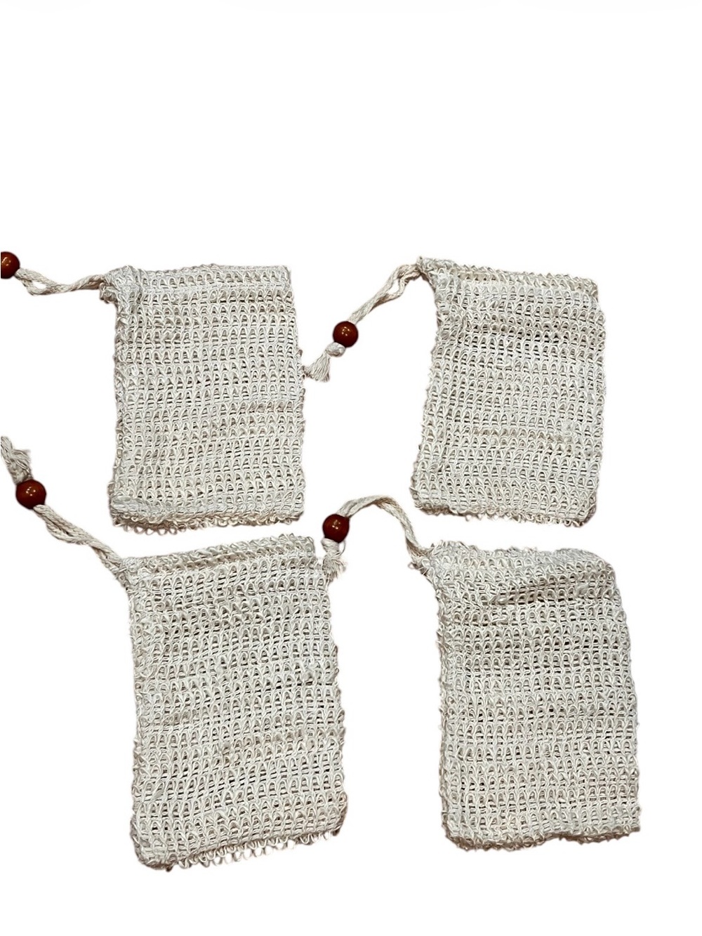 Handmade Crochet Drawstring Soap Bags - Natural Cream
